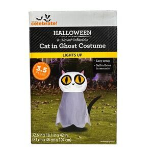 Way to Celebrate Halloween Cat in Ghost Costume Airblown Inflatable New